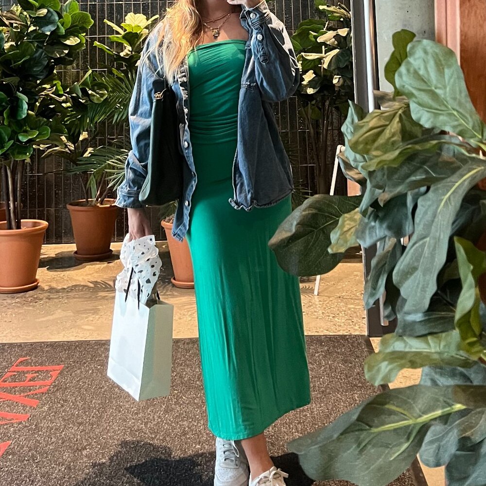 Loft Green Strapless Midi Dress